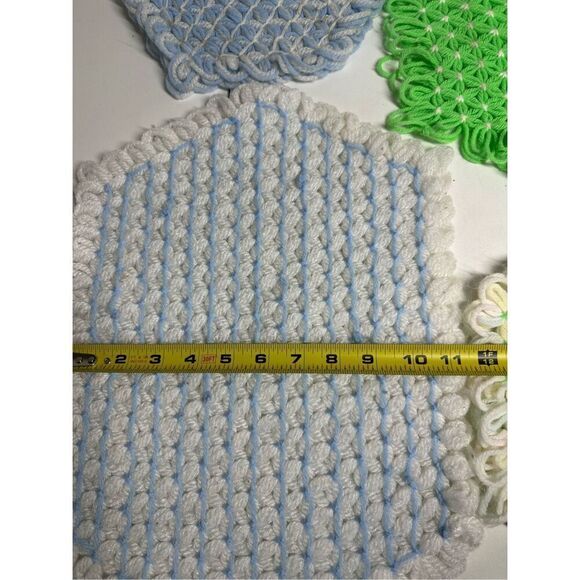Rare Vintage Handmade Set of 6 Knit Crochet Hot Pad Trivet Potholders - Picture 7 of 14